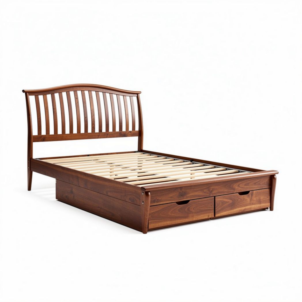 Letto matrimoniale in legno di noce con contenitore e dimensioni 200 x 160 x 100cm