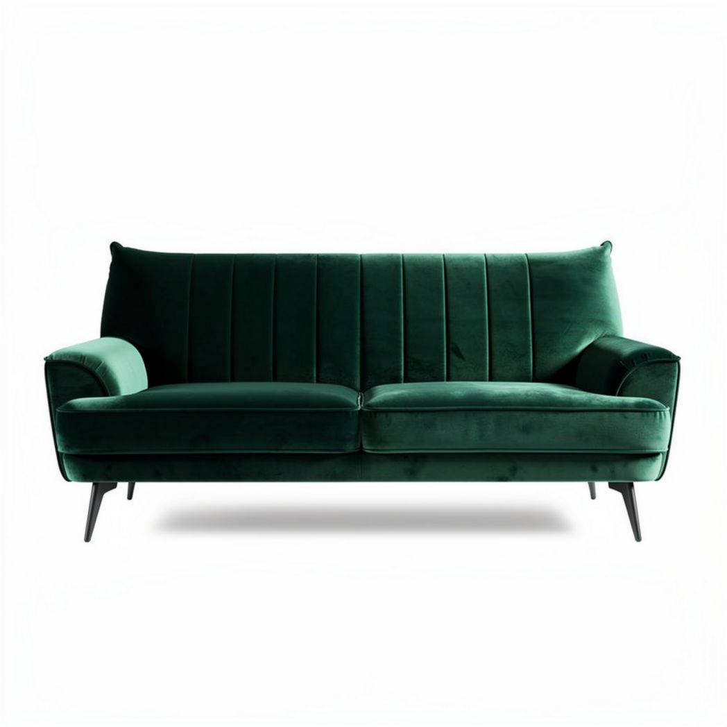 Divano in velluto verde scuro con struttura in metallo 190 x 85 x 80cm