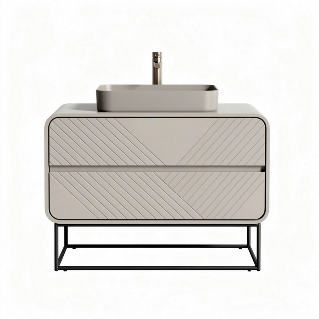 mobile lavabo in ceramica grigia con struttura in metallo 80 x 45 x 40cm