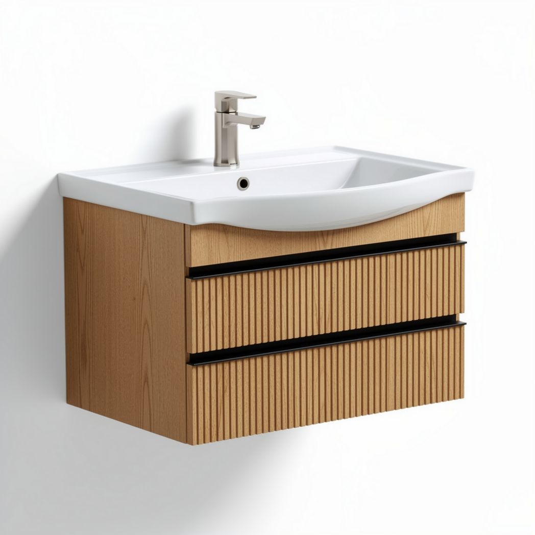 Mobile porta lavabo in legno con due cassetti 80 x 50 x 45cm bianco e rovere