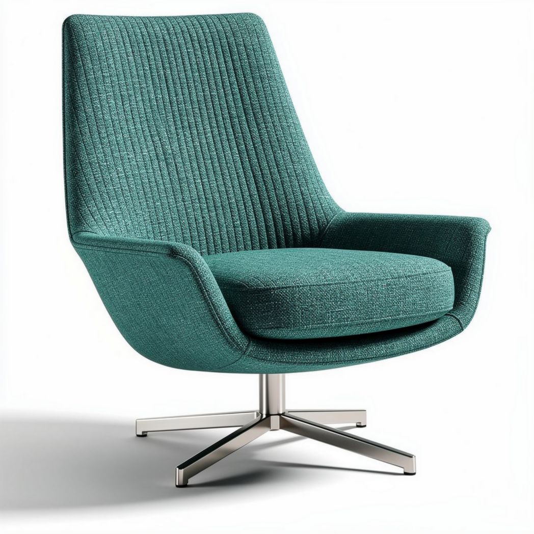 Poltrona rivestita in tessuto verde con base girevole in metallo 80 x 80 x 100cm