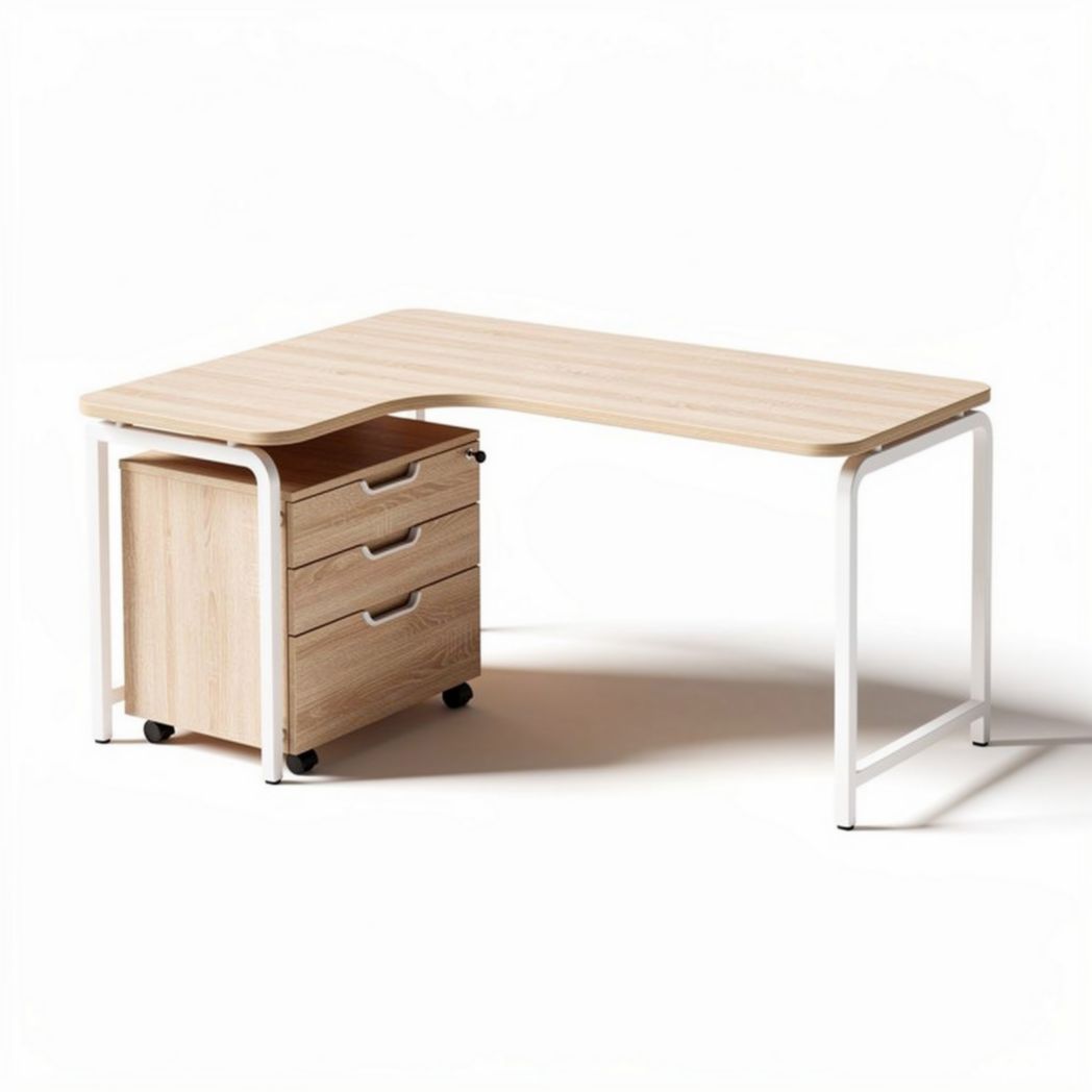 Scrivania angolare in legno con mobiletto su ruote dimensioni 120 x 70 x 75cm