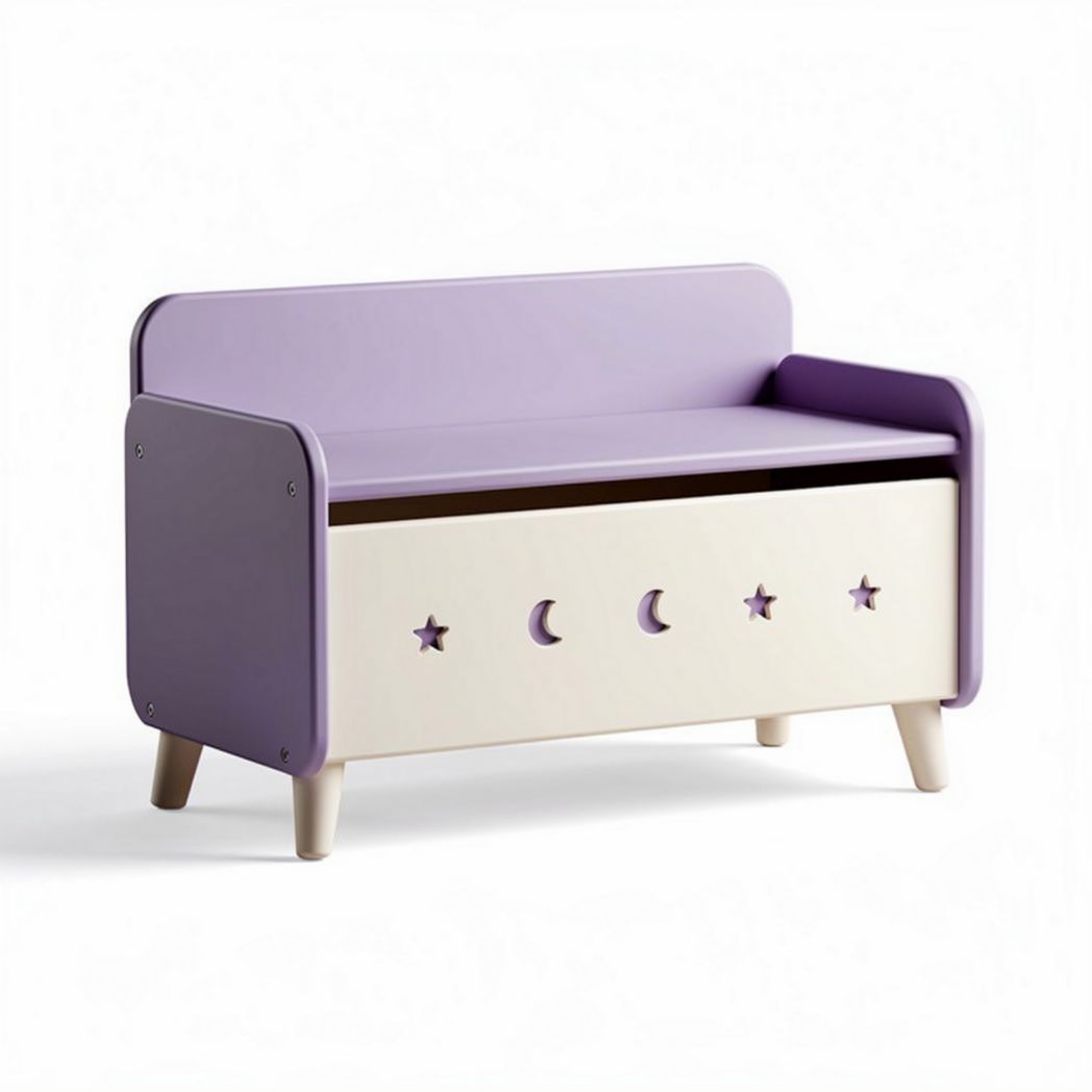 Panca bimbo in legno con vano contenitore misure 80 x 40 x 50cm viola e bianca