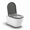 Water closet sospesa bianca con sedile grigio e sistema di scarico a parete 50 x 35 x 40cm