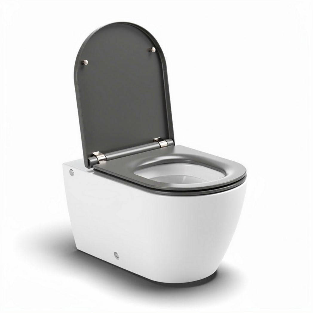 Water closet sospesa bianca con sedile grigio e sistema di scarico a parete 50 x 35 x 40cm