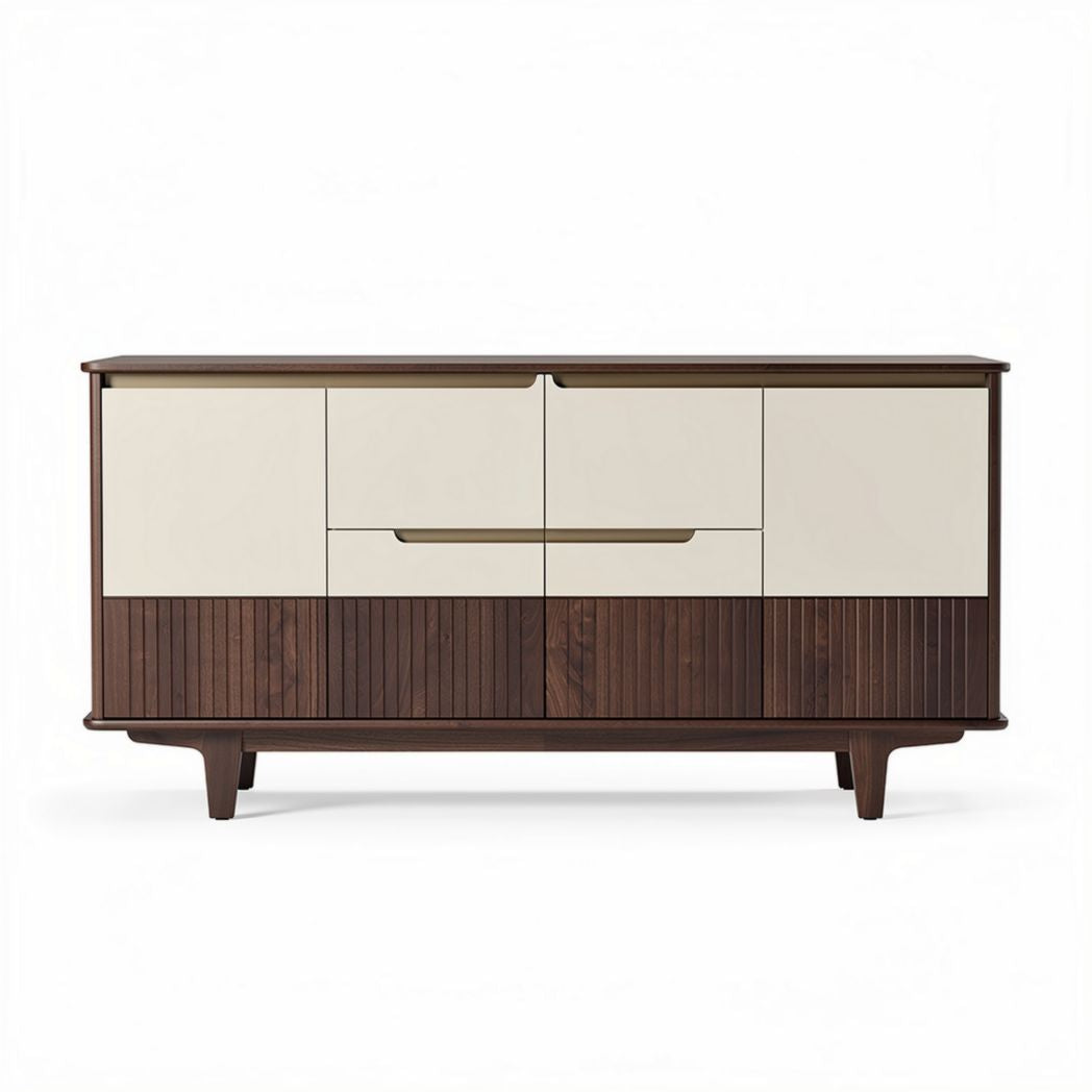 Mobiletto moderno in legno e melaminico 150 x 40 x 70cm color noce e beige