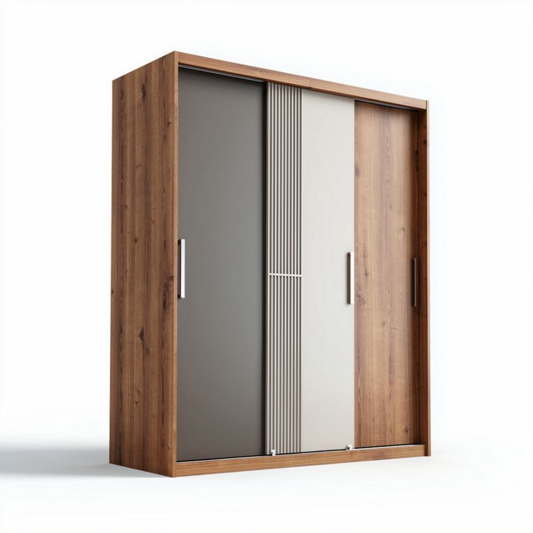 Armadio moderno in legno con ante scorrevoli grigie e bianche 180 x 200 x 60cm