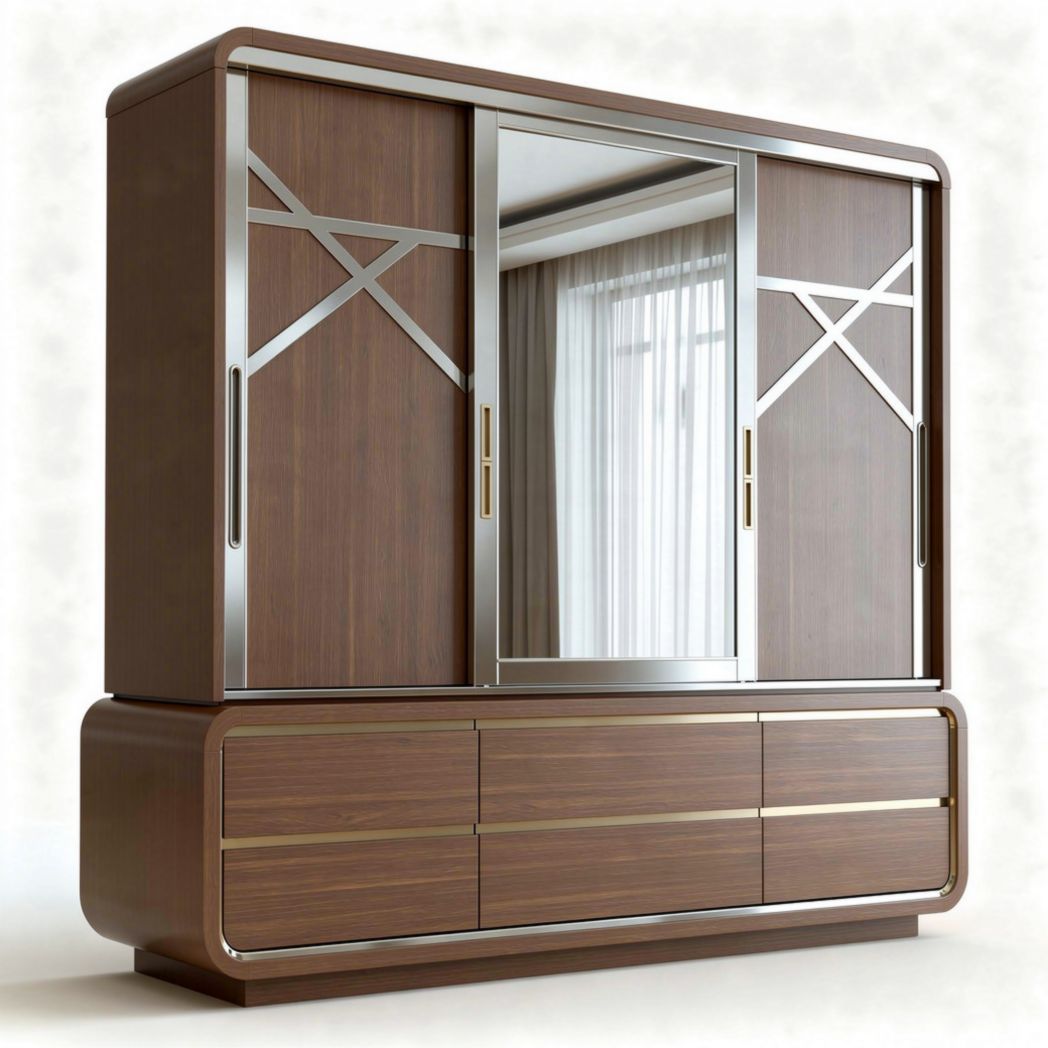 Armadio moderno in legno con ante scorrevoli e finiture in metallo 180 x 200 x 60cm
