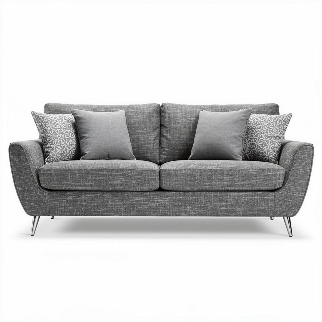 Divano grigio con cuscini decorativi in tessuto dimensioni 200 x 90 x 85cm