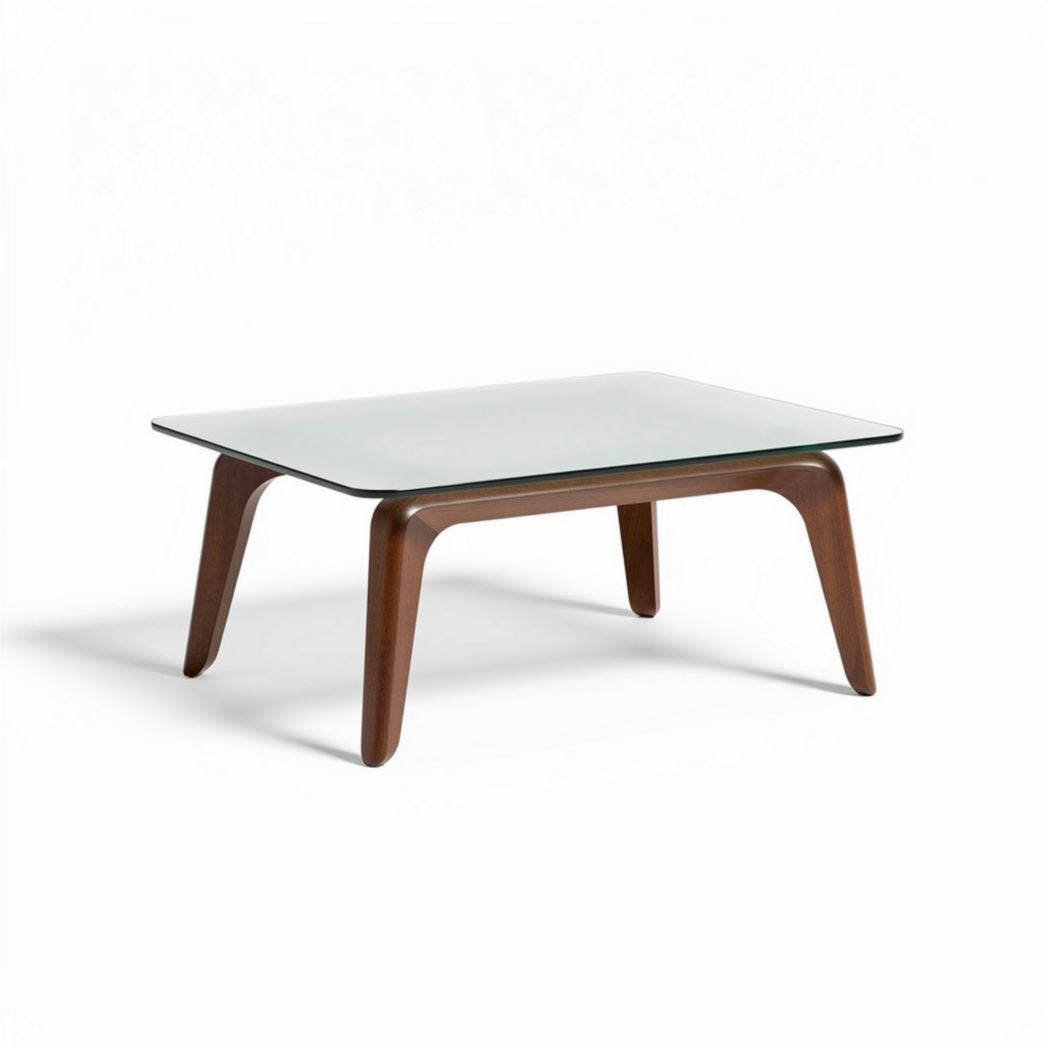 Tavolino da caffè in vetro trasparente con struttura in legno 90 x 60 x 35cm