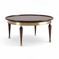 Tavolo rotondo in legno scuro e metallo dorato diametro 80cm altezza 45cm